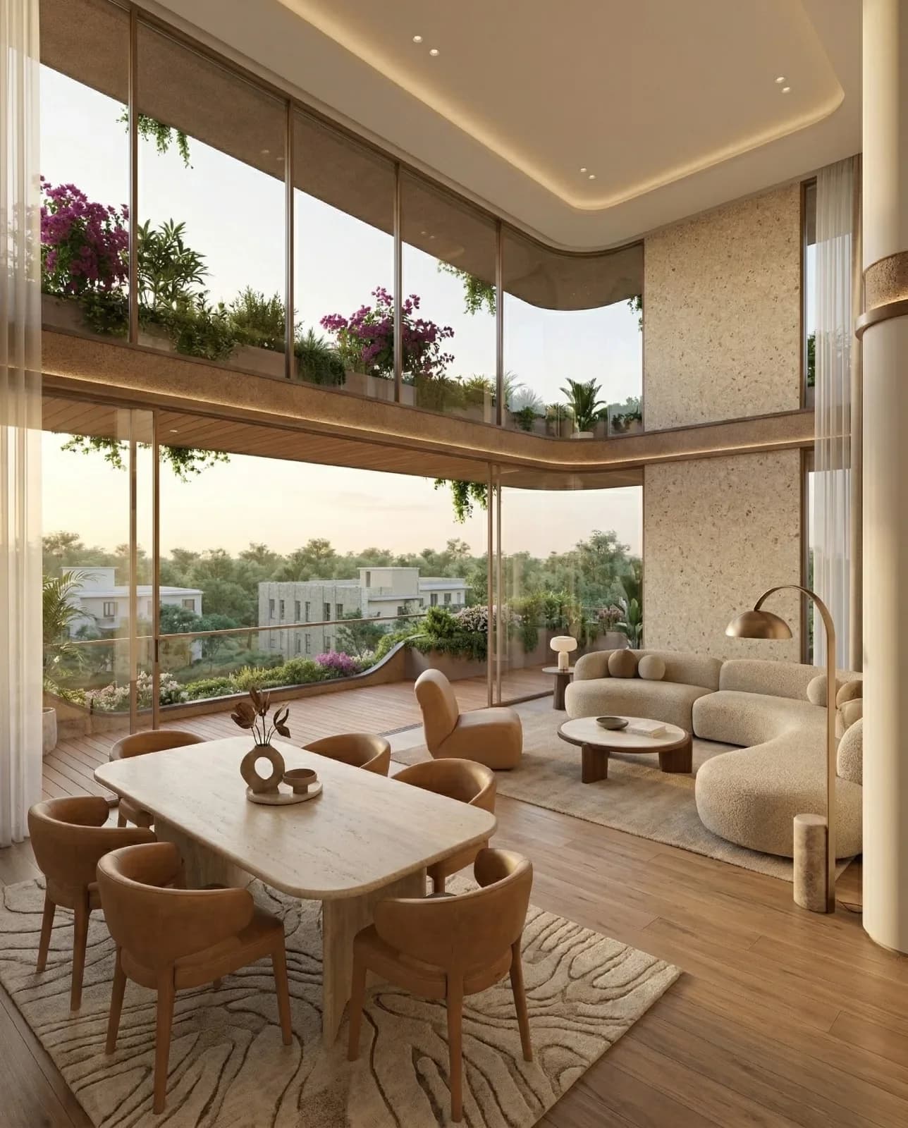 Ezzy Elite living and dining area with double-height windows